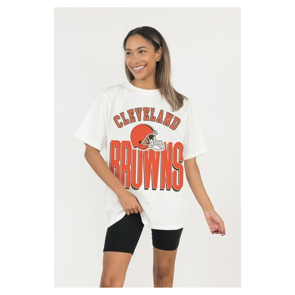 Women's Gameday Couture  White Cleveland Browns Oversized Classic Fierce Focus T-Shirt