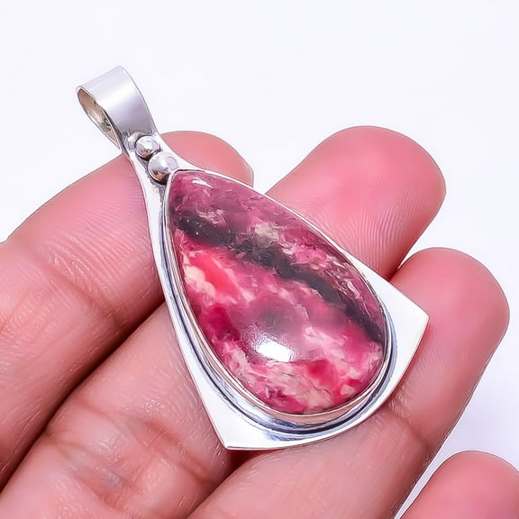 Pink Thulite - Norway Designer Handmade 925 Sterling Silver Pendant 1.95" P24