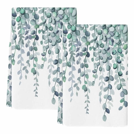 Dish Towels Teal Green Eucalyptus Leaves Absorbent Kitchen Towels 2 PCS Watercolor Branches Microfiber Hand Towels Dish Cloths Tea Towels for Home Bathroom Cleaning Drying 18X28-Inch