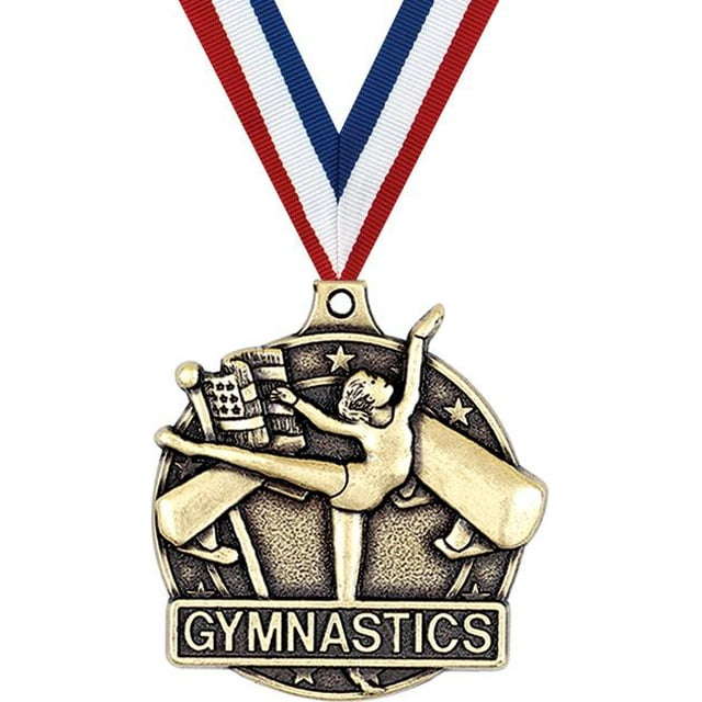 Female Gymnastics Medals, 2" Gold Diecast Female Gymnastics Medal Award