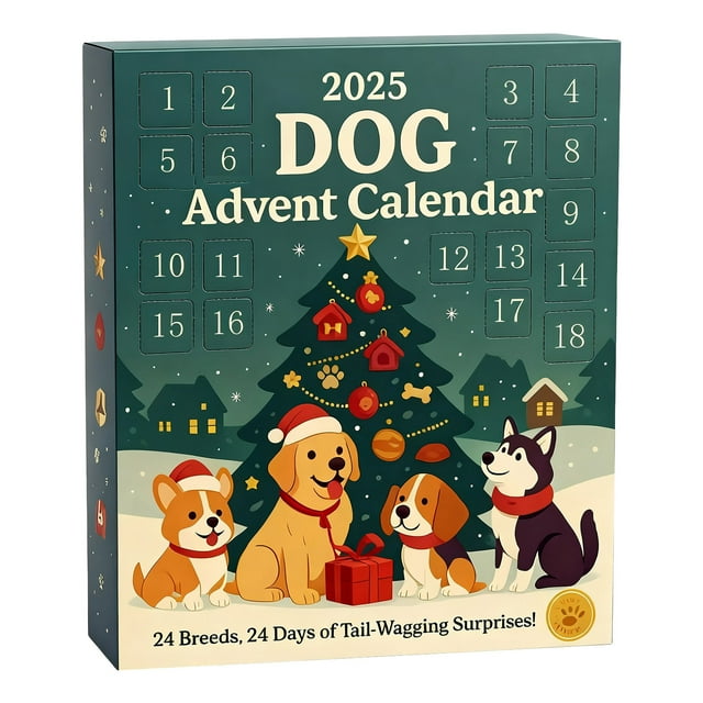 Dog Christmas Advent Calendar 2025, 24 Days Christmas Countdown Calendar with 2D 24 Mini Dog Acrylic Ornaments Christmas Tree Ornaments Festive Decor for Dog Lovers