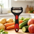thumbnail image 2 of Multifunctional Y Peeler for Kitchen, 7.9" Rotary Stainless Steel Fruit & Veggie Peeler with Anti-Slip Handle, Sharp Potato Carrot Peeler Shredder Red & Black,1-Pack, 2 of 8