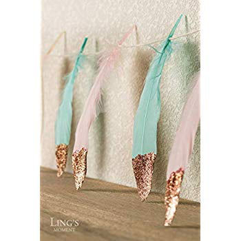 Details about   Feather Garland Rose Gold Glitter Dipped Soft Feather Banner for Bedroom Bo R9Q4