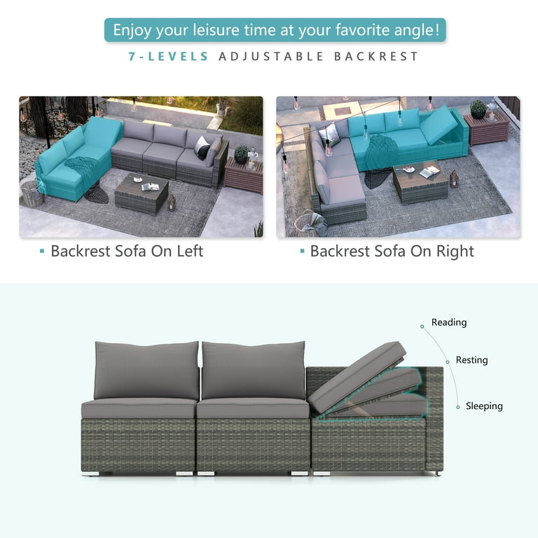 HOMREST 7 Piece Patio Furniture Set Outdoor Sectional Sofa Conversation Sofa Set with 7 Positions Adjustable Bracket All Weather Rattan Wicker for