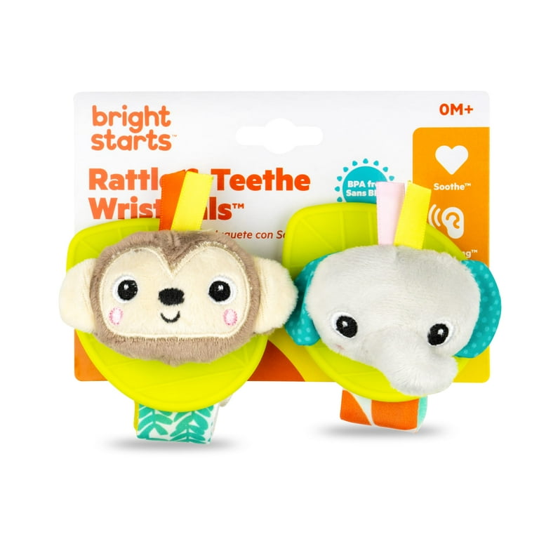 Bright Starts Infant Hand Rattle Teether Wrist Toy, Monkey and