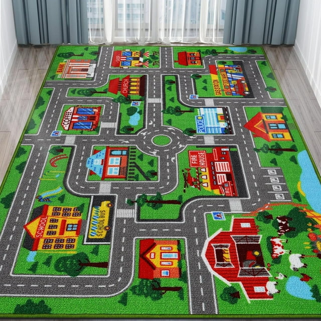 Kids Carpet Car Play Rug Kids Play Rug for Playroom Play Rugs Town City Road Map Rug Extra Large Boys Kids Car Track Carpet for Playroom Bedroom Living Room ( X CM)