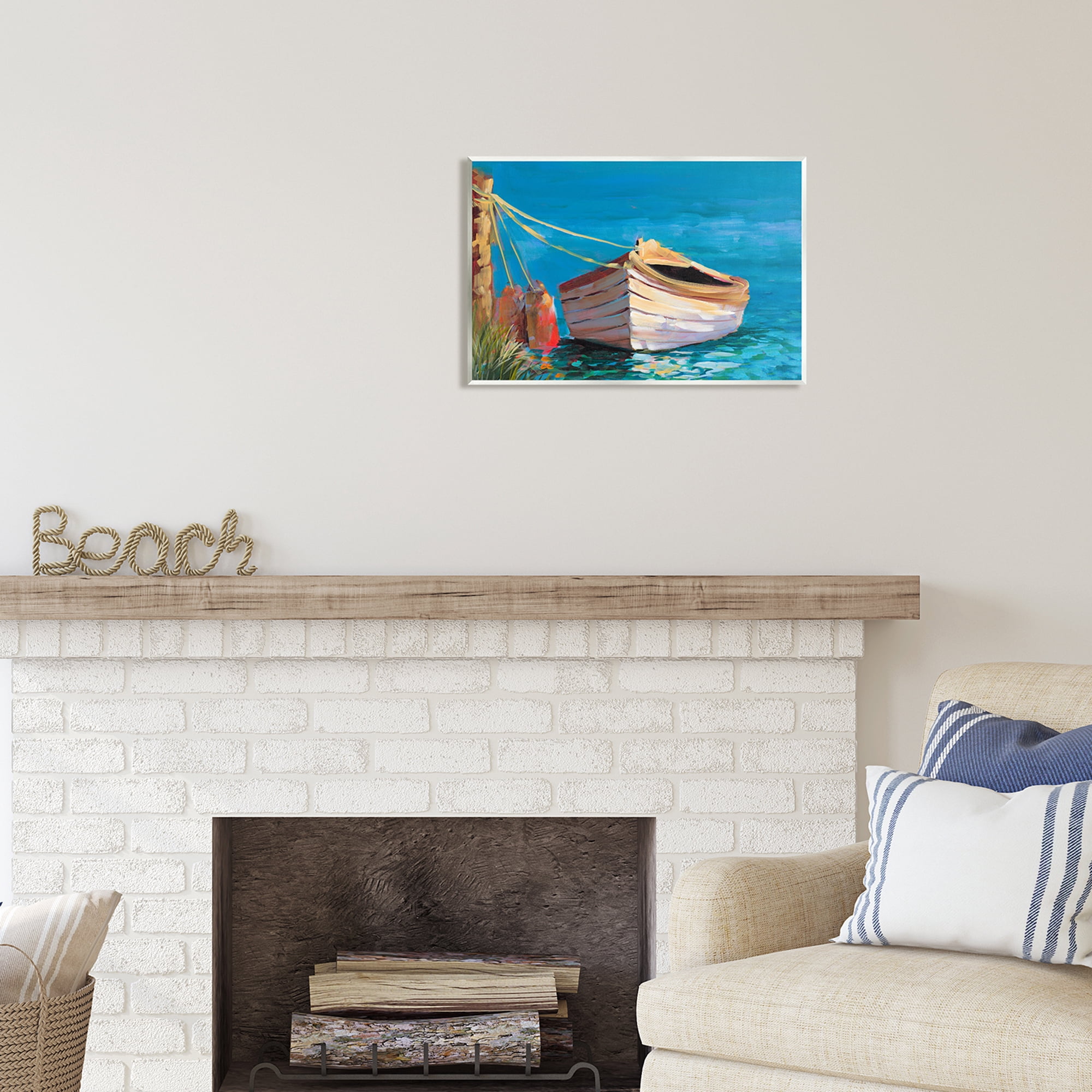 Stupell Industries Docked Boat in Lake Transportation Painting Unframed Art Print Wall Art, 19 x 13