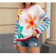 thumbnail image 4 of Suéter de cuello redondo con estampado floral for mujer, holgado, de manga larga, de punto estético, suéteres, 4 of 7