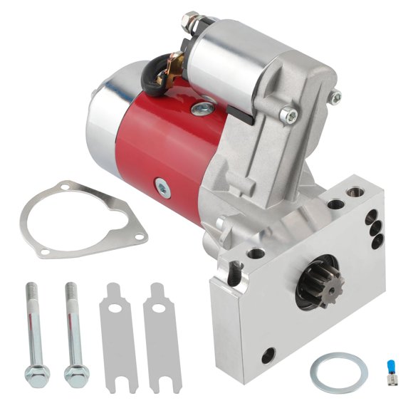 Tuningsworld 3HP High Torque Mini Starter 18493 for Chevy SBC BBC 262-454 V6&V8 153 168 Tooth, Red