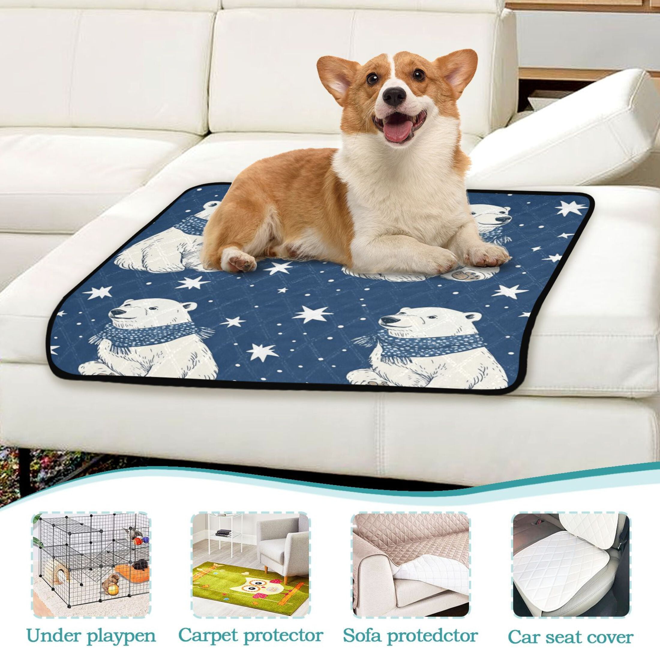 Qxltty Cute Polar Bears Pattern Cat litter Pads Pet Set of 2 Diaper Mats Center Anti-leakage Layer Absorbent Soft and Comfortable
