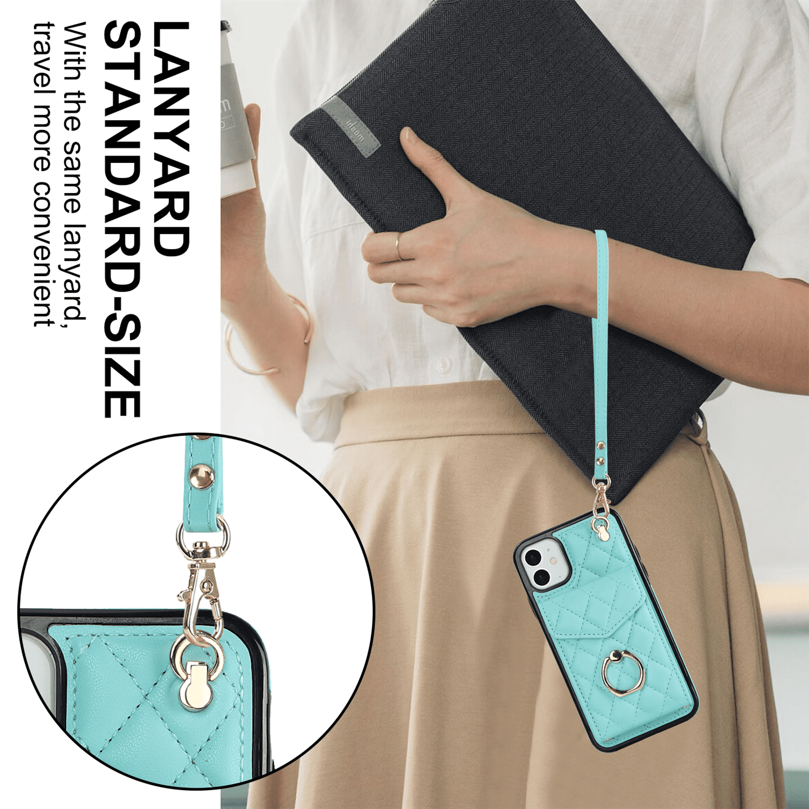 Asuwish Wallet RFID Blocking PU Leather Cell Phone Case with Tempered Glass Screen Protector, Wrist Strap for iPhone 11, Teal
