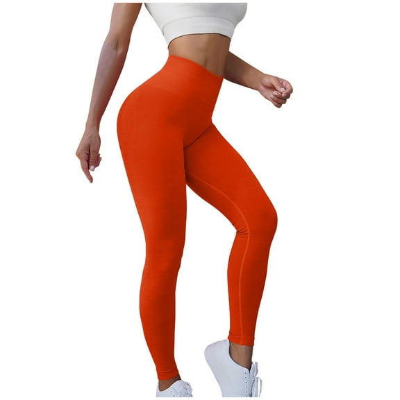 Solid High Waisted Yoga Pants for Women Slim Fit Stretchy Butt Lifting Leggings Thin Workout Pants Orange,XL