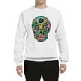 thumbnail image 2 of Day Of The Dead Calavera Skull Colorful Trippy | Mens Pop Culture Crewneck Graphic Sweatshirt, White, Medium, 2 of 4