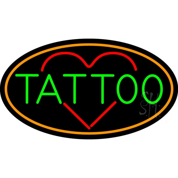 Tattoo Heart LED Neon Sign 13 x 24 - inches Black Square Cut Acrylic Backing, with Dimmer - Premium built indoor Sign for Storefront, Store interior, Workshop, Studio.