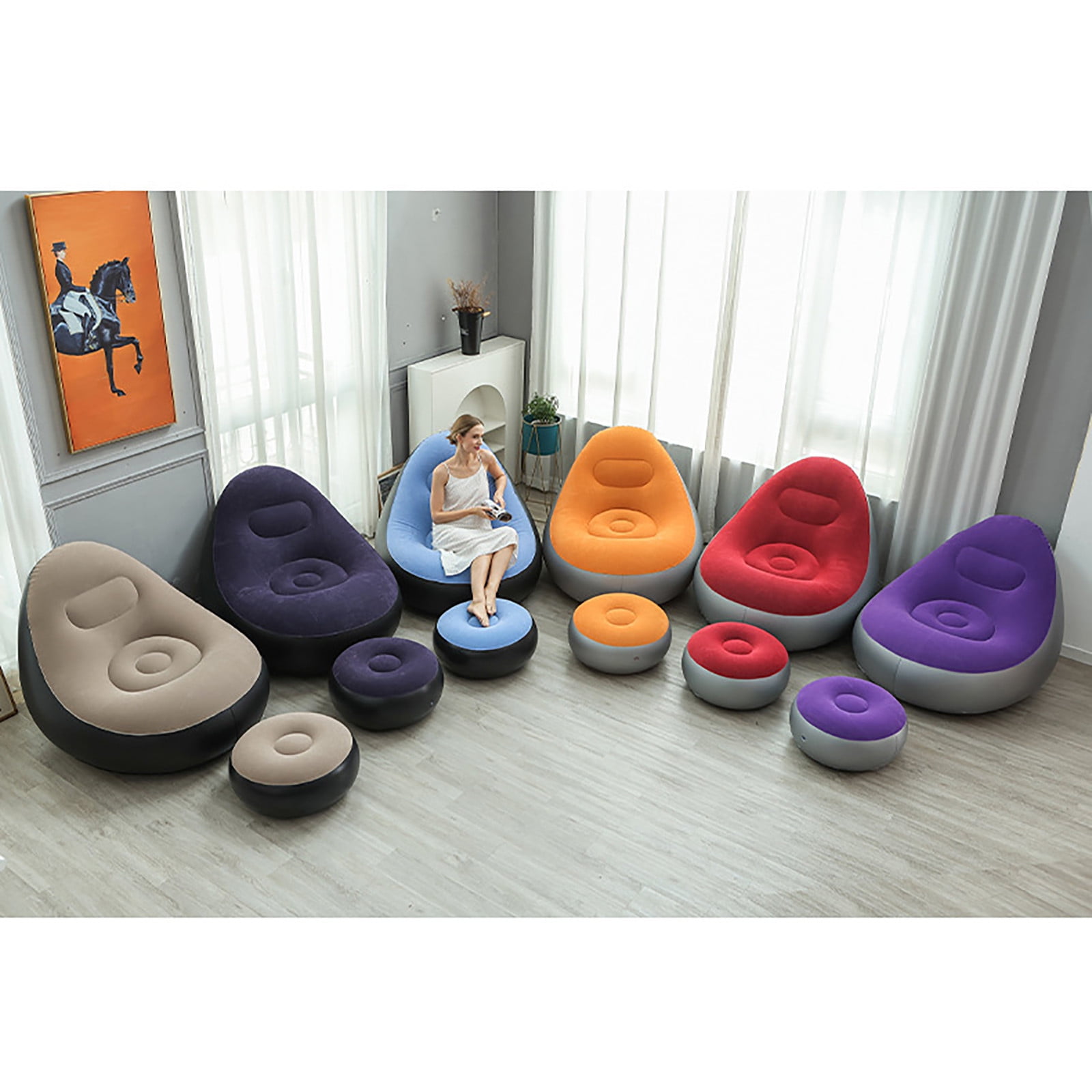 hengsof Inflatable Couch, Blow Up Lounger Chair, Folding Lazy Sofa, Inflatable Furniture for Camping, Fishing, Party, Beach, Sunbathing, Hiking