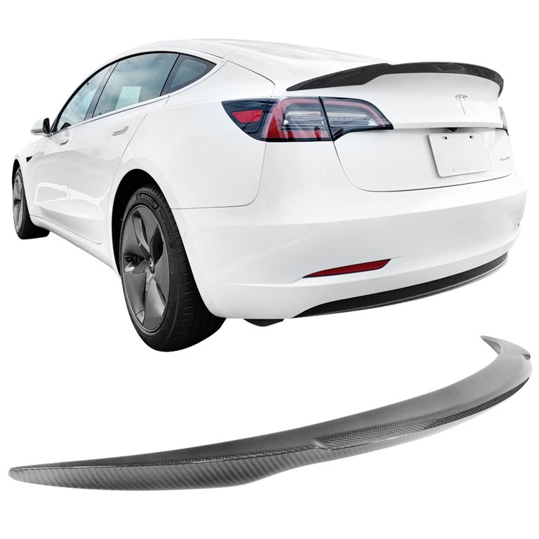 Ikon Motorsports Compatible with 17-23 Tesla Model 3 V Style Trunk Spoiler  Wing - Real Carbon Fiber 