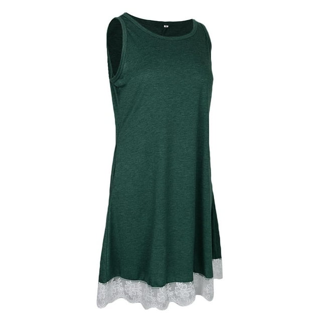 Vestido corto tipo túnica retro sin mangas de encaje para mujer, estilo playero informal y holgado Verde