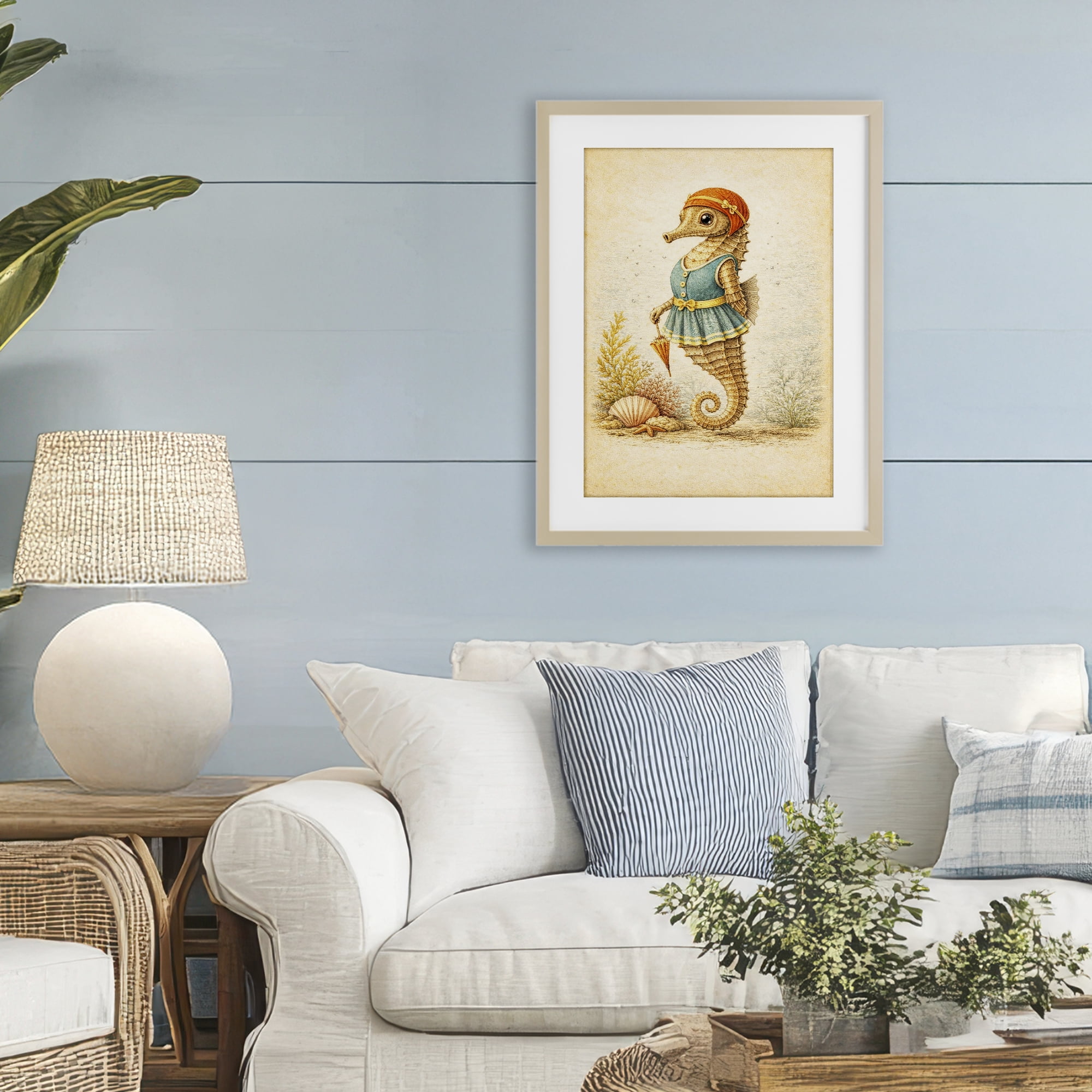 Stupell Industries Maritime Bathing Society Seahorse Birch Framed Print Under Glass, design by Grotto Studios