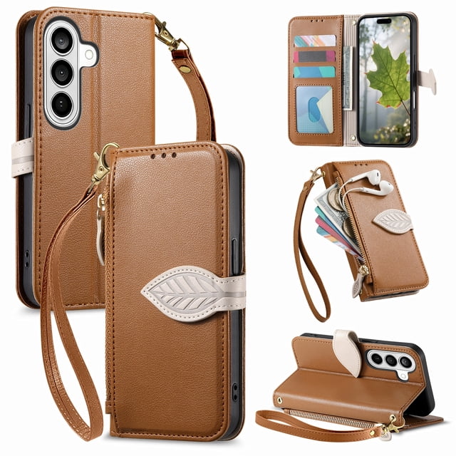 FOXDOCK Wallet Case for Samsung Galaxy S26 Pro, with Card Slots, Stand and Zipper - brown