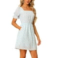 thumbnail image 4 of INSPIRE CHIC Women's Neck Square Puff Sleeve Elastic Waist Mini Floral Dress XS Light Blue, 4 of 6