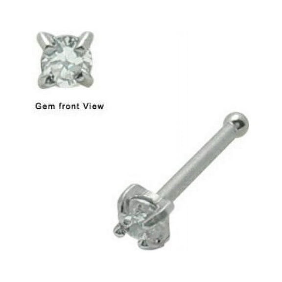 Nose Bone Stud Surgical Steel with Clear Prong Set CZ Gem 18g 1/4