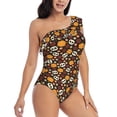 thumbnail image 3 of Easygdp Skulls Women's One Shoulder Ruffle Monokini Bathing Suits with Removable Chest Pad, Quick Drying - Large, 3 of 8