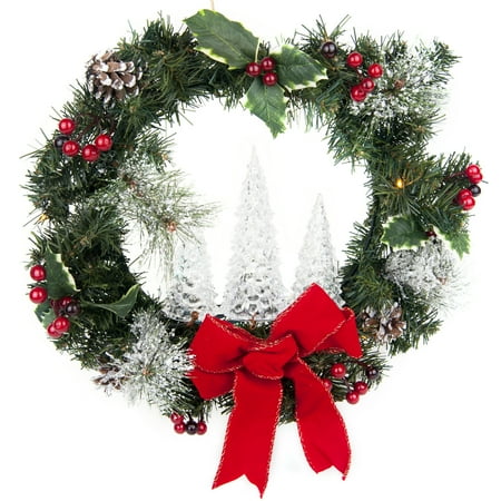 Decorating A Wreath For Christmas 18 inch Christmas Wreath with color changing LED light, Decorate your door with season greeting ()