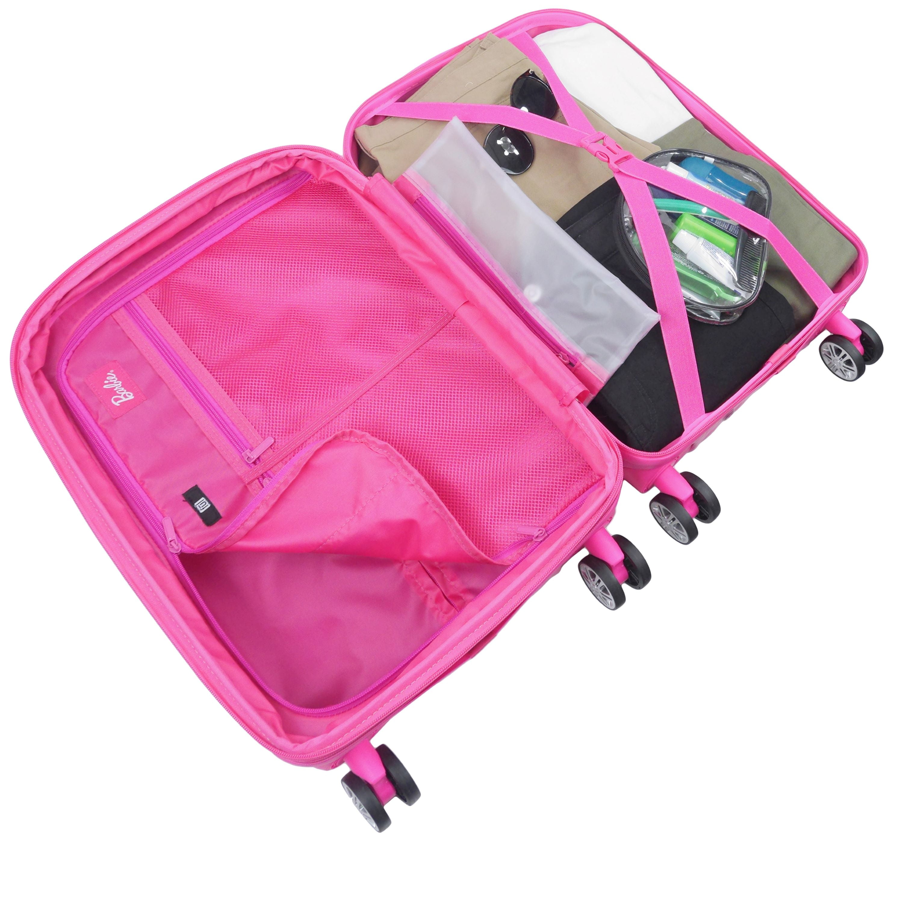 Barbie 22 Inch Carry On Rolling Luggage, Quilted Hardshell Suitcase with Spinner Wheels, Pink