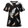 thumbnail image 4 of Wycnly Womens Tops Dressy Casual Sexy Lace Patchwork Lightweight Comfy Basic Fit Pullover Tshirts Summer Short Sleeve Round Neck Tops Feather Print Blouse Gold s, 4 of 5