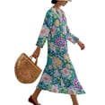 thumbnail image 3 of DISNIMO Women's Floral Print Maxi Dress 3/4 Sleeve Dresses for Women Casual V-Neck Midi Dress Fashion Plus Size Shift Dress, L, 3 of 6