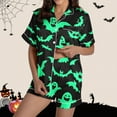 thumbnail image 2 of SwiftWear Playful Pumpkin Print Fall Pajama Set for Women - Festive Sleepwear & Home Wear, Collared Short Sleeve Top with Matching Shorts Green, 2 of 8