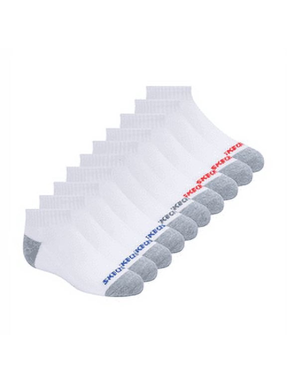 Kids Boys' 10 Pack 1/2 Terry Qtr Crew Socks, White/Blue, 7-8.5