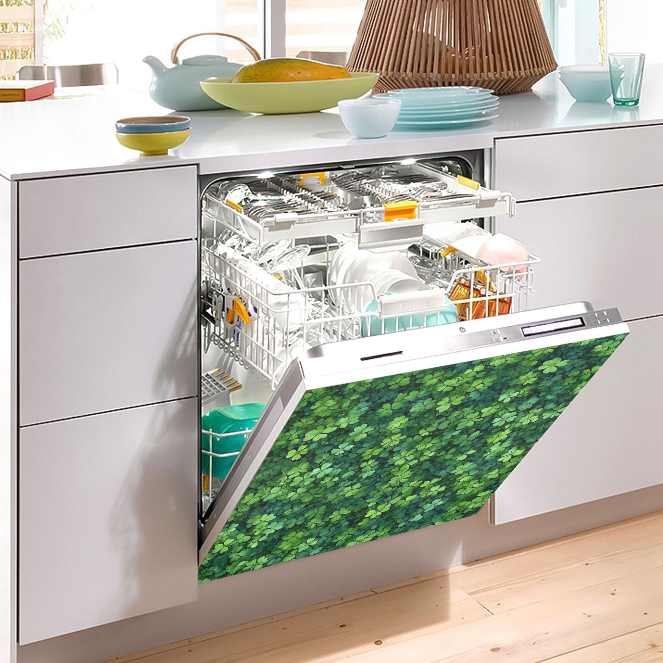 Dishwasher Magnetic Sticker 23x26 Inch Refrigerator Magnetic Sticker Washing Machine Magnetic Sticker Kitchen Panel Magnetic Sticker Home Decor Pretty Four-leaf Clover