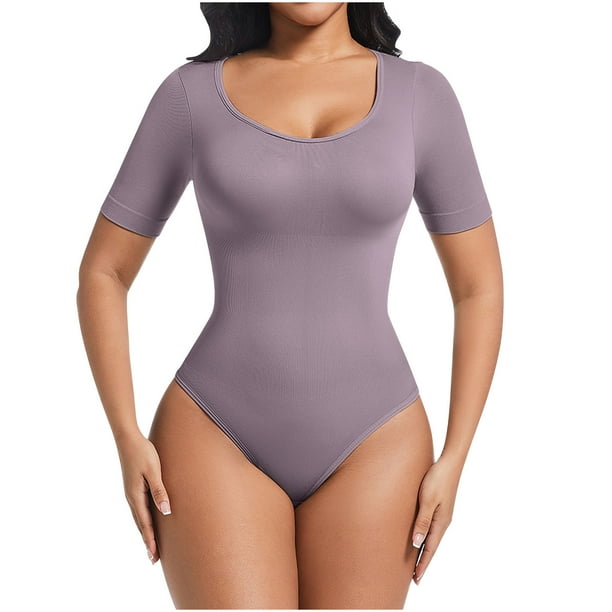 Mono moldeador de manga corta con botones y base ajustable de color liso para mujer