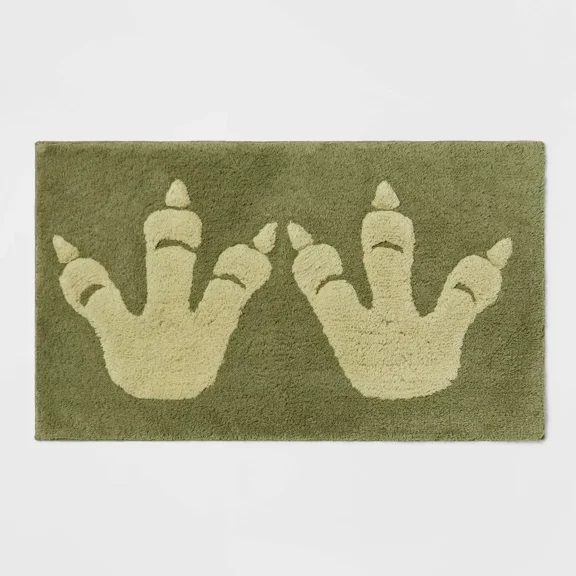 Dinosaur Feet Kids' Bath Rug  Aqua Green Tufted Cotton, Medium Pile, Kids Bathroom Mat, 1'8"x2'10"