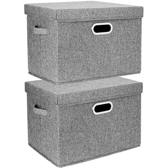 Pack Of 2 Large Storage Box With Lid And Handle, Foldable Storage Boxes In Cube Shape. Washable