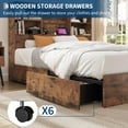 thumbnail image 6 of Studyset King Size Bed Frame with High Storage Bookcase Headboard, Wood Bed Frame with 4 Storage Drawers, Built in Charging Station,No Box Spring Needed, Metal Frame, Noise-Free, Vintage Brown, 6 of 6