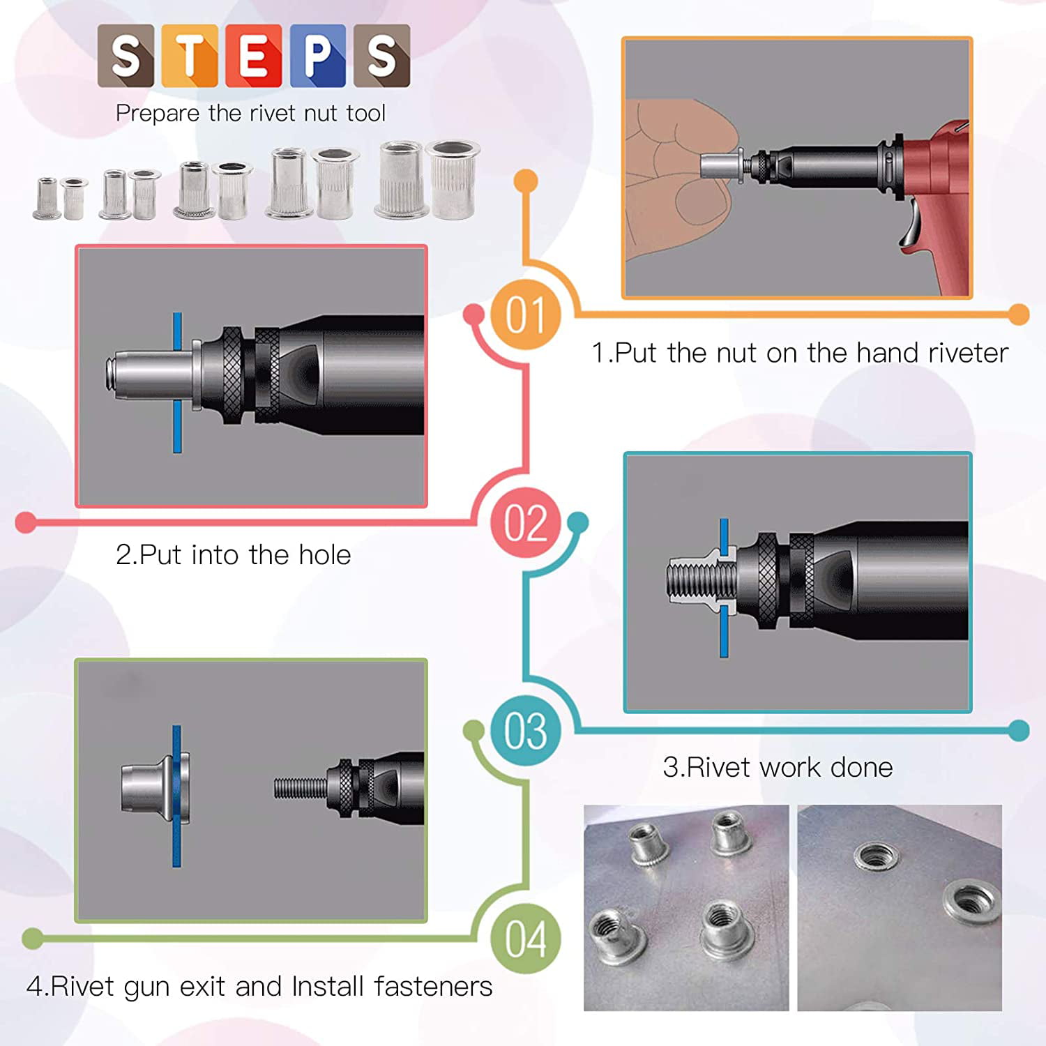Stainless Steel Rivet Nuts Kit #8-32#10-24 1/4"-20 5/16"-18 3/8"-16 Threaded Ins 