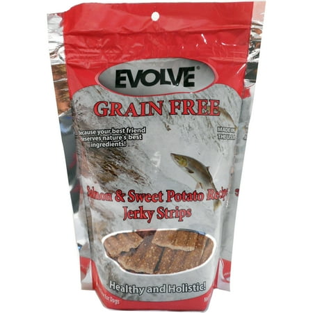 12oz Evolve Grain Free Salmon and Sweet Potato Flavored Jerky (Alaska's Best King Salmon Jerky)