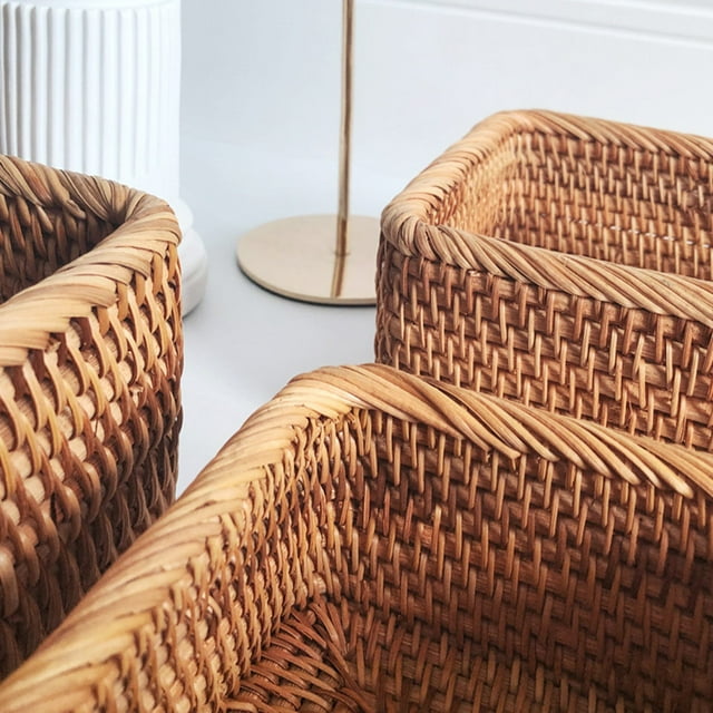 Picnic Basket Hand-woven Rattan Multipurpose Sundries Boxes Candy Fruit Snack Bread Biscuit Storage Box Household Kitchen L/30*20*9CM