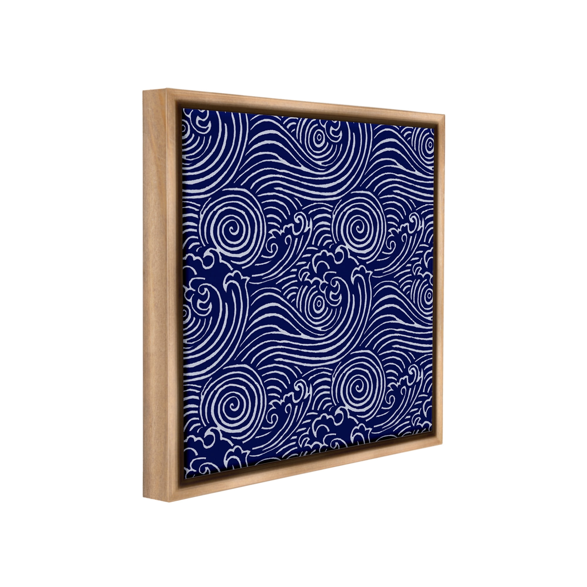 Stupell Industries Blue Traditional Waves Nature Painting Brown Floater Framed Canvas Art Print Wall Art, 25 x 25