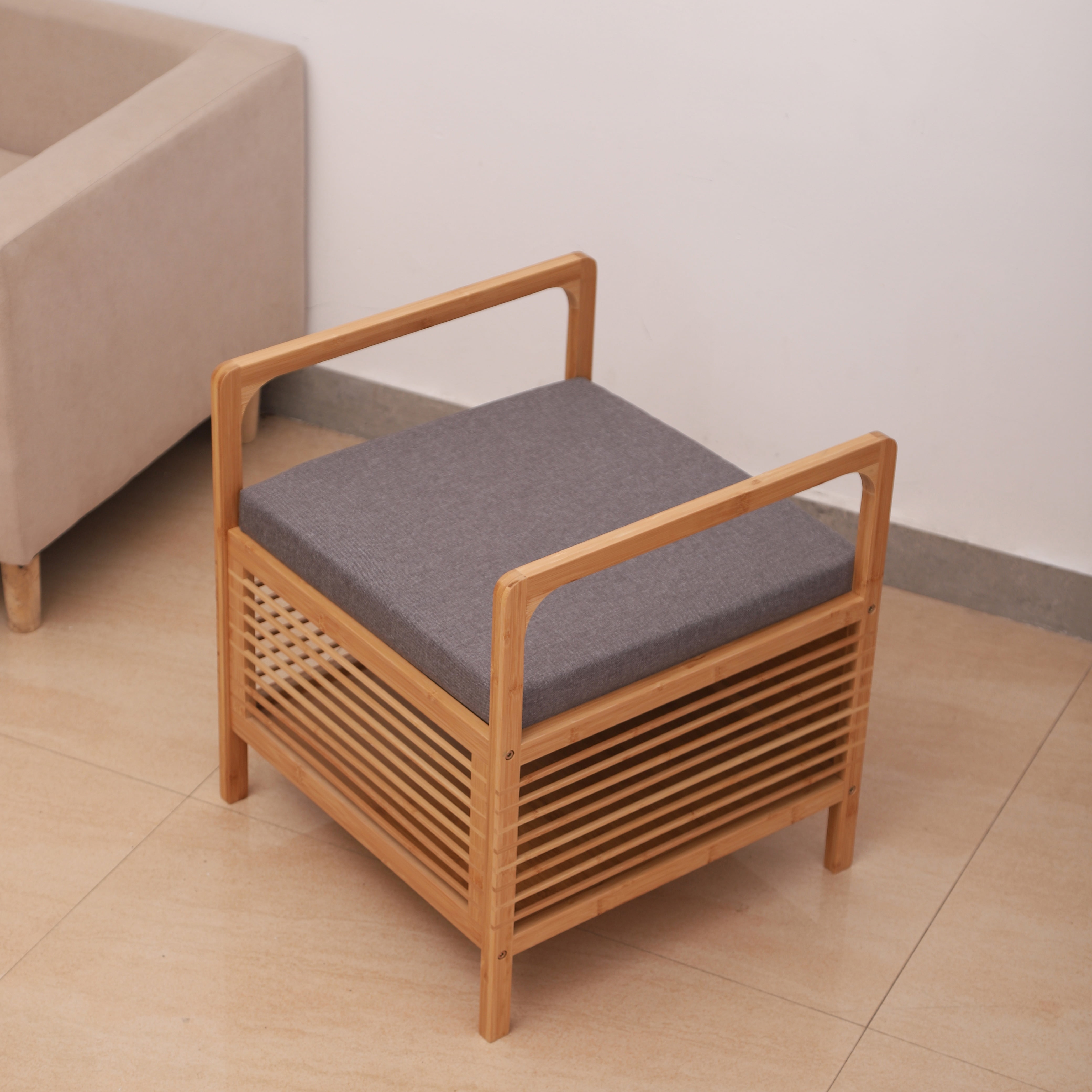 Proman Products SH17236 Cambridge Bamboo Square Storage Shoe bench, Natural, 19.5" W x 19.5" D x 21.5" H
