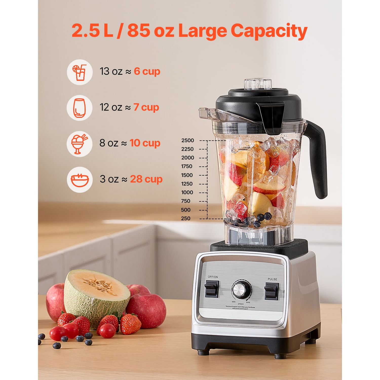 KFFKFF Professional 85 oz Blender, 1400W, Multi-Purpose Food Processor with Powerful Motor, Includes 2 Cups for Smoothies, Milkshakes, and Juices, Ideal for Kitchen Use