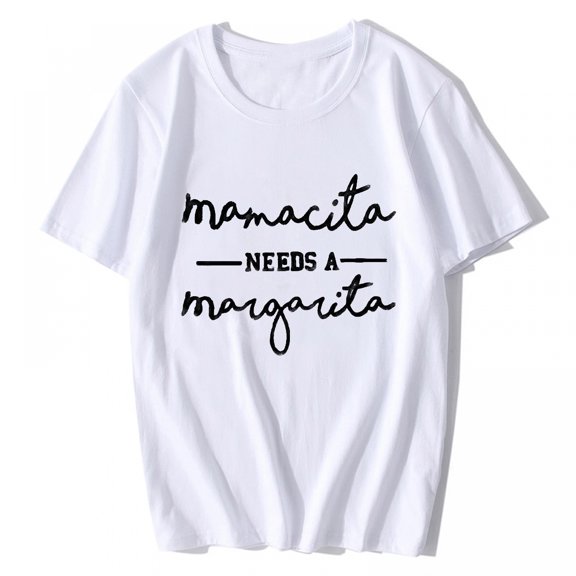 Women's T-shirt Mamacita Needs a Margarita Funny Shirts Workout Tops Graphic Beach Holiday Summer Casual Short-sleeved Tops White 2X-Large