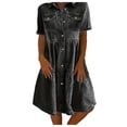 thumbnail image 2 of Denim Dress for Women Spring Summer Short Sleeve Button Down Collared Midi Dresses Jean Dress Casual Work Dresses, 2 of 6