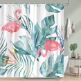 thumbnail image 3 of Tropical Shower Curtain, Pink Flamingo Teal Palm Leaves Modern Watercolor Bathroom Curtain, Polyester Waterproof Bath Curtian Accessory Set 12 Hooks 72x72 inch, 3 of 6