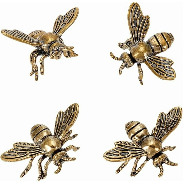 4 figuras de abejas vintage doradas, estatuas de animales, adorno decorativo de insectos, abejas para exhibición, figuras en miniatura.
