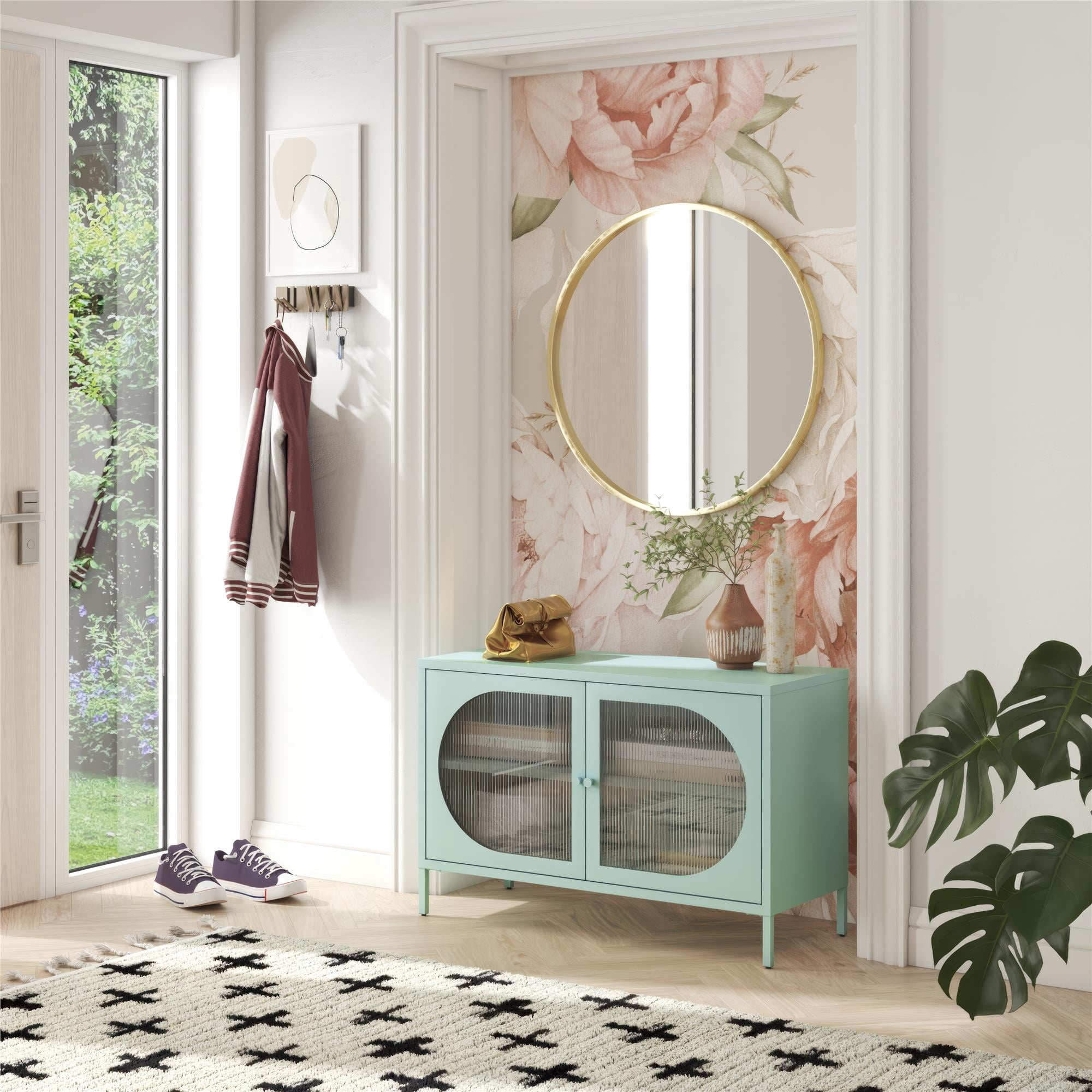 Mr. Kate Luna Wide 2-Door Accent Cabinet with Fluted Glass, Sky Blue