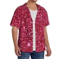 thumbnail image 2 of Balery Pink Glitter Camisa Casual de Manga Corta con Botones para Hombre, Texturizada, Estilo Cubano, para Playa, Verano-Small, 2 of 5
