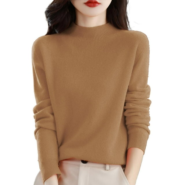 Duoif Chandails pour Femmes Chandail Semi-Col Roulé Tendance Manches Longues Couleur Unie Chandail avec Base Automne et Hiver Chandail Chaud Ample Chandails pour Femmes Or L